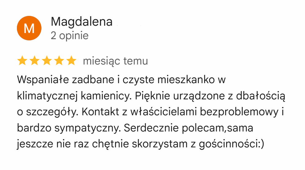 Opinia gościa na Google — Magda
